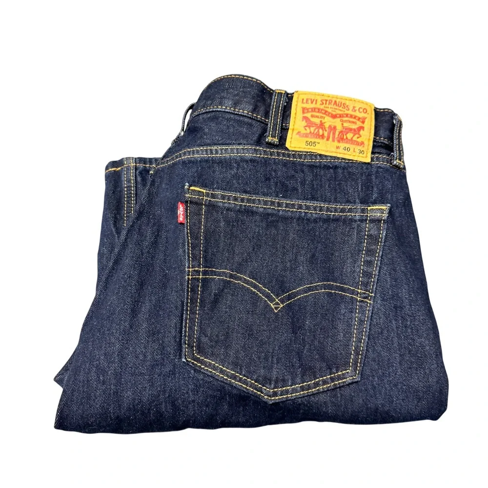 Levi's 505 Jeans Mens 40x30 ACTUAL Regular Fit Dark Wash Denim Classic